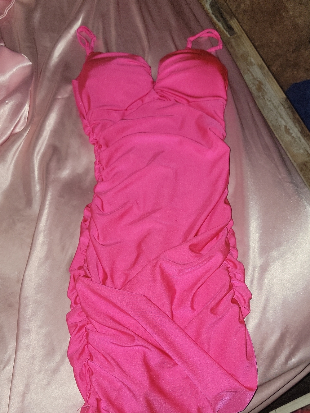 Pink Ruched Strap Dress